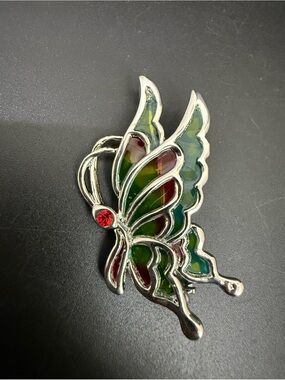 Vintage Regency Accessories Silver-tone Stained Glass Style Butterfly Brooch